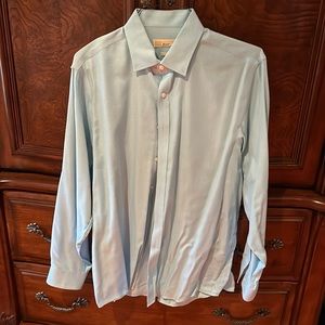 Michael Kors teal blue and white dress shirt. Non iron. Size 16.5 34/35.